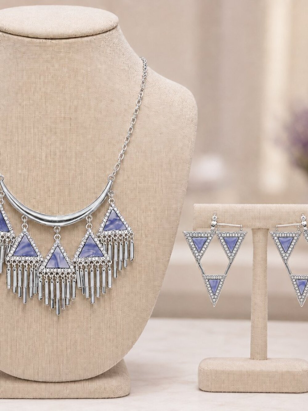 Lydel NYC Silver-Tone Blue Marbled Geometric Statement Necklace & Earrings